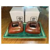 Pair of Ikebana flower vases with green tray