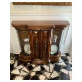 Low curio cabinet with curved glass sides- contents not included