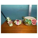 Vee Jackson Porcelain flower shoe, bone china bouquet and ceramic sculpted rose bowl