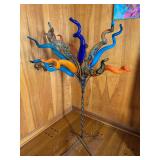 Incredible hand blown glass horns on metal bottle tree- 16 individual glass horns approx 18in long
