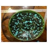 Large vintage glazed pottery bowl green and blue
