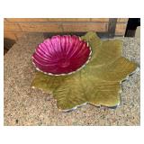 Julia Knight enameled Aluminum Lily bowl and Leaf Platter