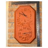 Opus vintage terracotta wall clock thermometer hummingbirds and flowers