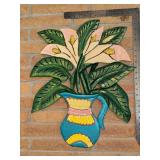 Hand painted wood carved calla lily wall art