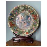 Large Famille Rose decorative platter on easel