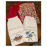 4 vintage kitchen aprons- 3 are hand done
