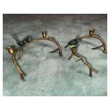 Pair of vintage Heavy rubbed brass bird tree candelabras
