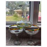 3 Hand Blown Margarita Glasses