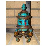 Vintage Nepalese/Tibetan Buddhist Prayer Wheel turquoise/ coral/ lapis stones