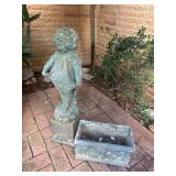 Concrete garden statue, pedestal and planter box girl in dress BUYER IS RESPONSIBLE FOR REMOVAL