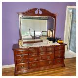 American Drew Cherry Triple Dresser and Mirror-contents not included