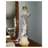 Andrea by Sadek Bisque Figural Lamp with girl feeding goose