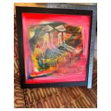 Framed Textured painting of Vietnamese bicycle riders