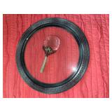 Chinese Jade Armoured Magnifying Glass on Metal and Glass tray
