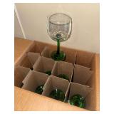 Set of 12 French crystal stemware with forest green bases in box
