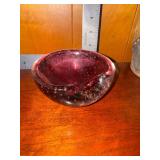 Mid Century Murano art glass ashtray/bowl controlled bubble pink/cranberry