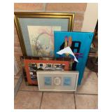 Framed artwork and canvas