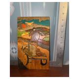 Irish folk art wood inlay intarsia farm scene panel Pukane Crafts