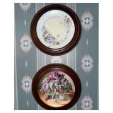 Hand painted plate and collector plate in wooden plate holder