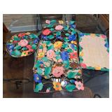 Vintage Chinese Cutwork Appliqué table linens- table runner, 6 placemats and 2 round doilies