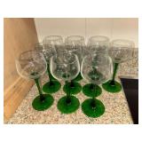 Set of 10 Luminarc France Stemware with forest green base