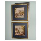 2 framed vintage tapestry panels of Paris Notre Dame Cathedral and Sacré-Cœur Basilica