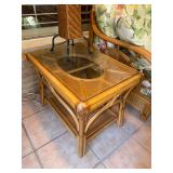 Bamboo and rattan woven glass top end table matches #414