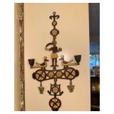 Vintage brass hanging Greek Orthodox cross candle holder
