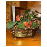 Footed Etched Brass Planter with Storks
