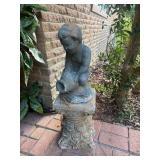 Concrete garden statue and pedestal boy with water jug BUYER IS RESPONSIBLE FOR REMOVAL