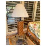 Vintage wicker and iron table lamp possibly Paul Mayen