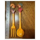 Italian folk art hand carved old man and woman salad servers