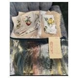Box of table linens and Fukuro-Obi style table runner