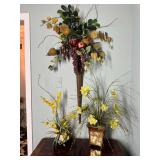 3 artificial floral arrangements and vessels