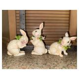 Set of 3 faux carved bunny figurines