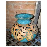 Susan Freeman hand thrown reticulated stoneware vase Alabama pottery