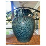 Blue drip glazed pottery urn