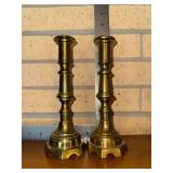 Pair of Heavy Brass Candlestick Holders 8in