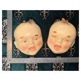 Mid Century Chalkware Baby Faces Wall Plaques