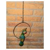 Mexican folk art hanging bird on perch