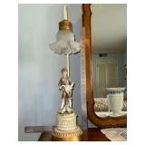Andrea by Sadek bisque figural lamp Boy holding goose