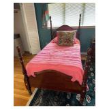 Cherry four poster twin bed- Bed only- bedding and mattresses sold separately- matches lot #126