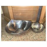 Tri corner serving bowl with smaller pewter bowl