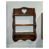 Country pine cut out heart wall shelf with towel bar