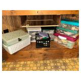 Vintage jewelry box full of costume jewelry, storage boxes full of beaded jewelry and ribbon