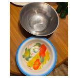 Blue enamel ware and stainless basin bowls