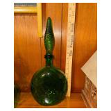 Vintage mid century green Italian Empoli glass genie bottle decanter with stopper