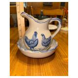Small Ceramic farmhouse chicken pitcher and basin
