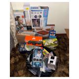 Group of household items and gadgets- grab bar for shower, LED lanterns, book lights, chillow, copper chef and more