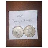 Lot of Two 1964 Kennedy Half Dollar Coins